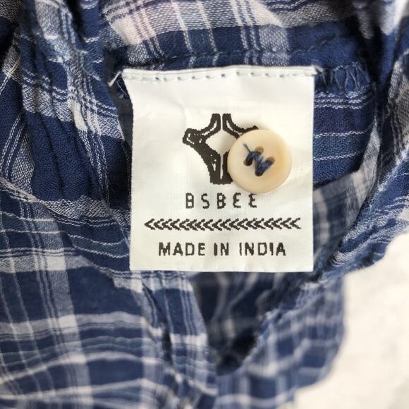 BSBEE 100% Cotton Shirt Women's Sz L Blue Plaid Long Sleeve Button Drop Shoulder - Picture 6 of 13